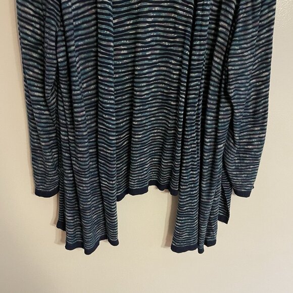 Catherines Womn Plus 4X 30/32W Navy Blue Striped Open Front Lightweight Cardigan - Picture 2 of 9